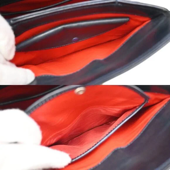 GUCCI Logo Shoulder Hand Bag Leather Navy Blue GHW Italy 35KB070